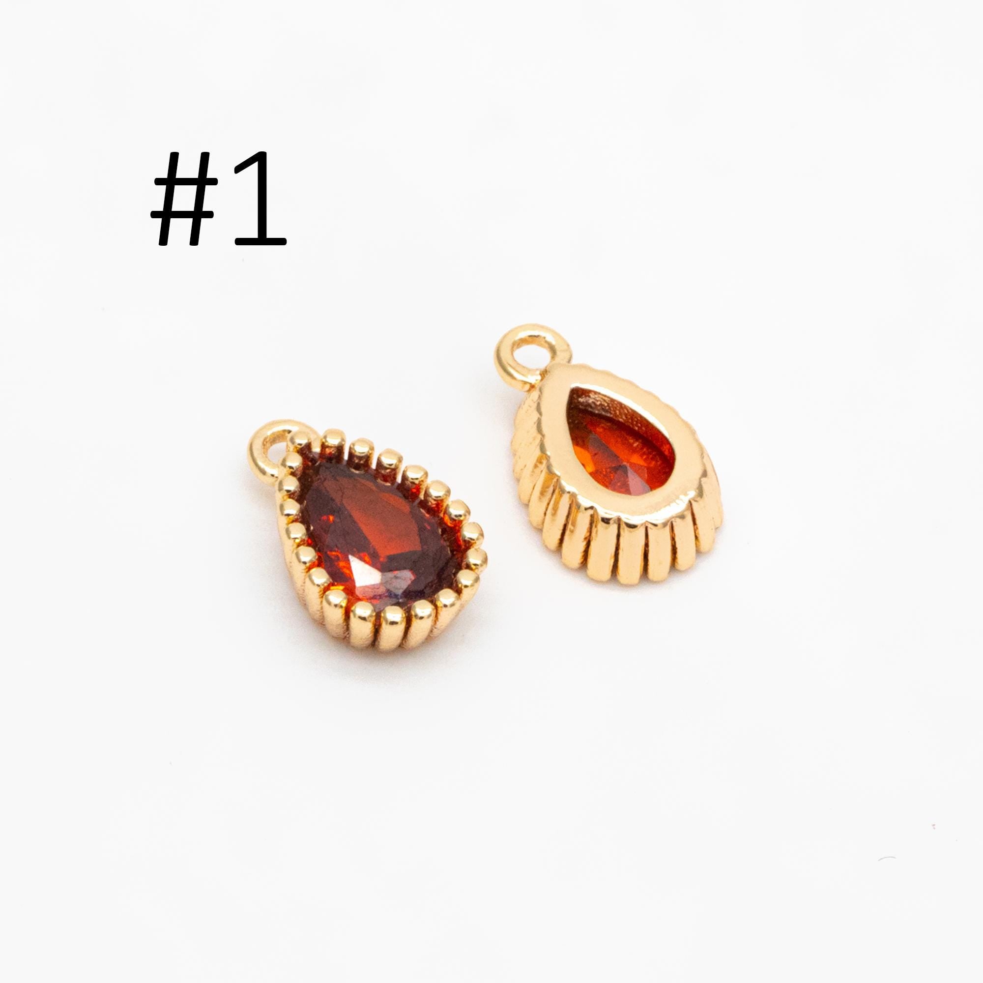 10pcs CZ Pave Teardrop Birthstone Charms 8x5mm, Gold Plated Brass Crystal Charms, Diy Jewelry Making Supplies (GB-3657)